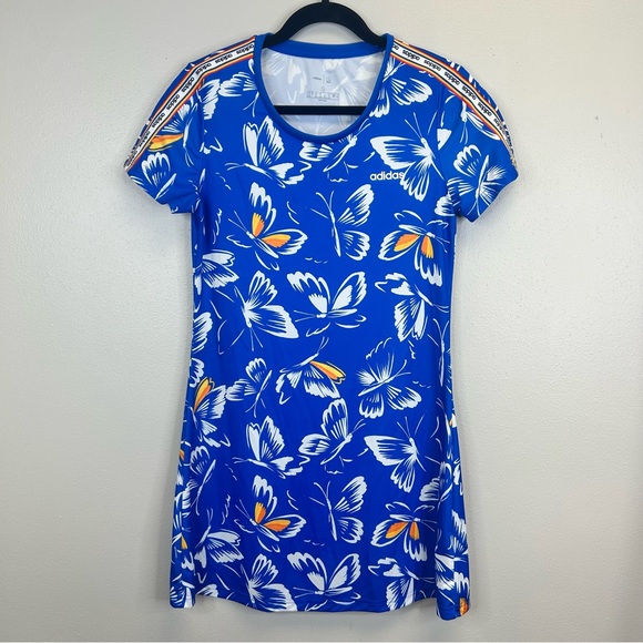 Adidas Blue Butterfly Tropical Dress Womens S Rainbow Athleisure Sporty Tennis - Picture 4 of 13